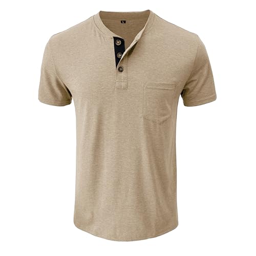 Men Multi-Pack Solid V-Neck Henley Shirts 3 Pack Classic Short